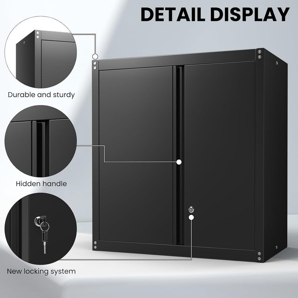 Steel Wall Cabinet, Metal Locking Wall Cabinet, Wall Hanging Metal Cabinet for Garage Tool Storage