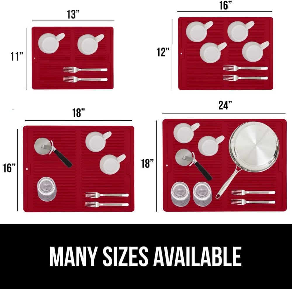 GORILLA GRIP 100% BPA-Free Patented Silicone Dish Drying Mat for Kitchen Counter, 18x16 Inch, Water
