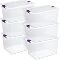 Sterilite 6 Pack 66 Quart ClearView Latch Box, Stackable Organizer Bins with Latching Lids - Clear