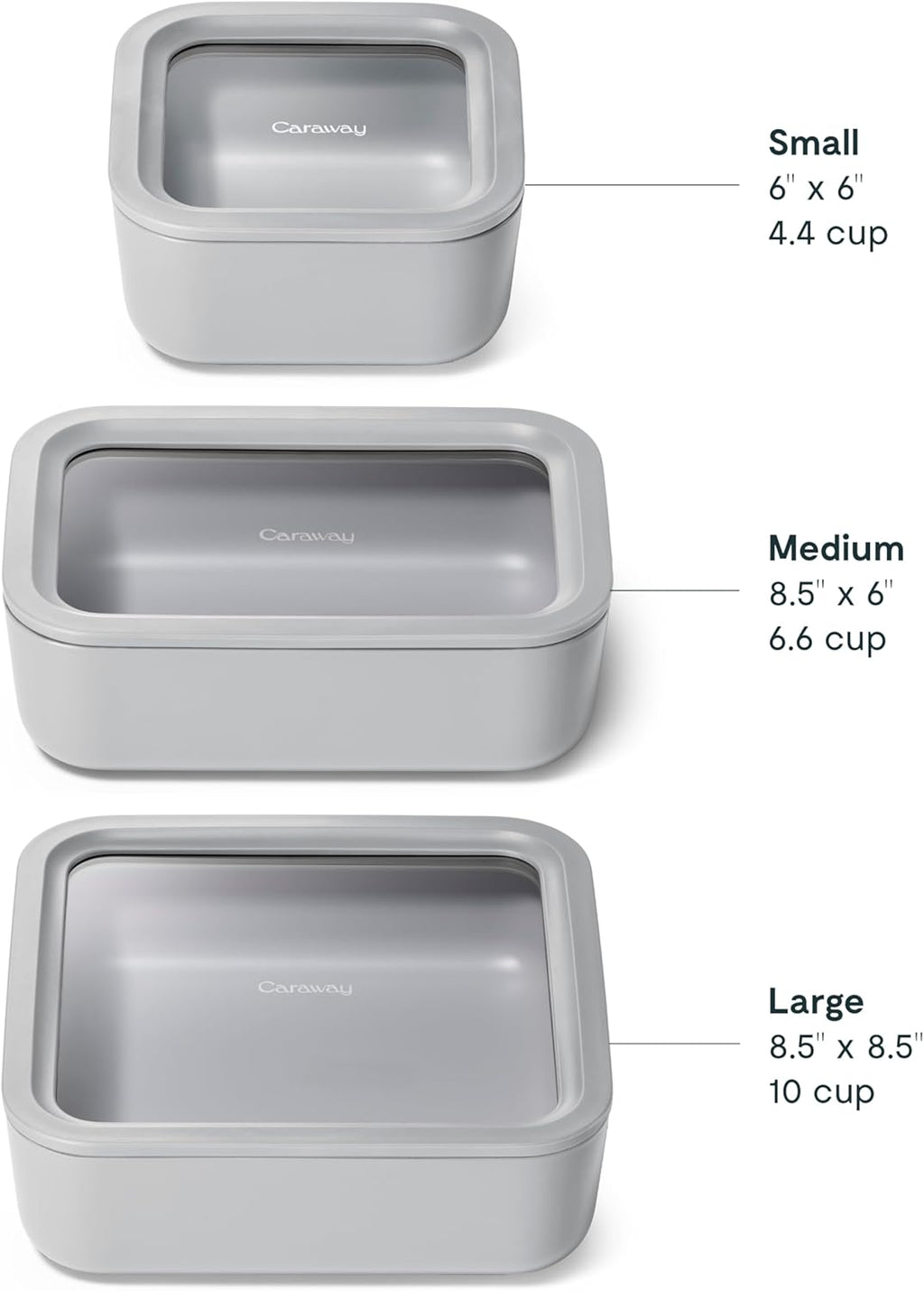 Caraway 3pc Glass Food Storage Set - 10, 6.6, & 4.4 Cup Containers - Ceramic Coated - Non-Toxic