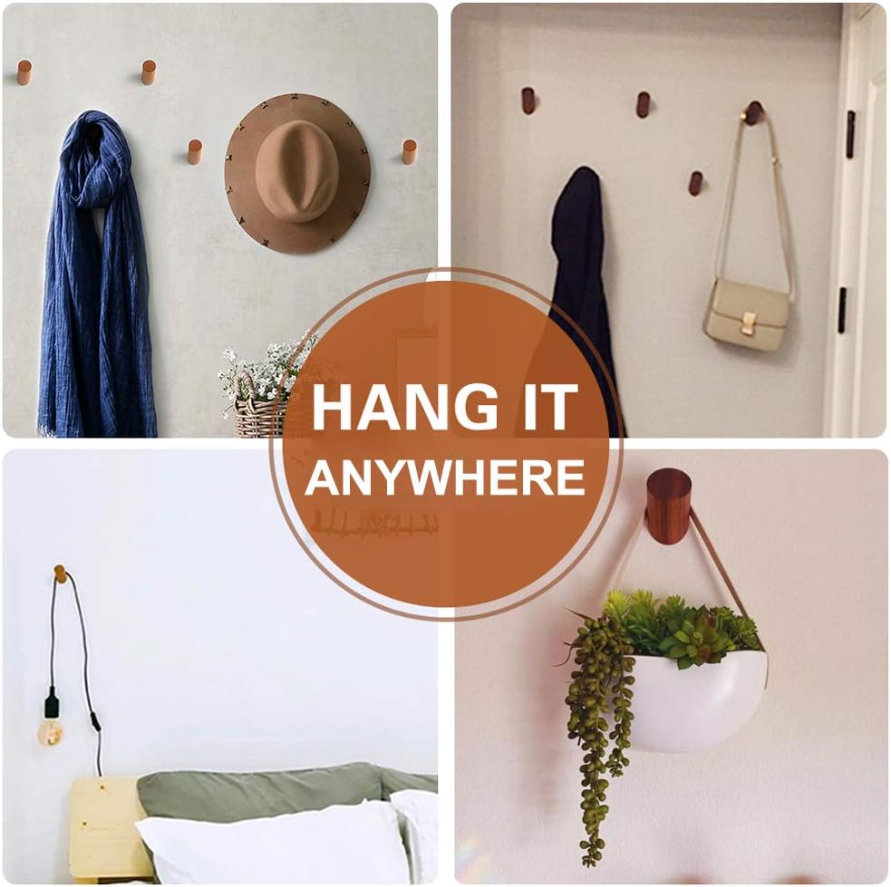 Wood Wall Hooks, 4 Pack Coat Hooks Mounted Rustic Wooden Heavy Duty Robe Hook Hat Rack | for