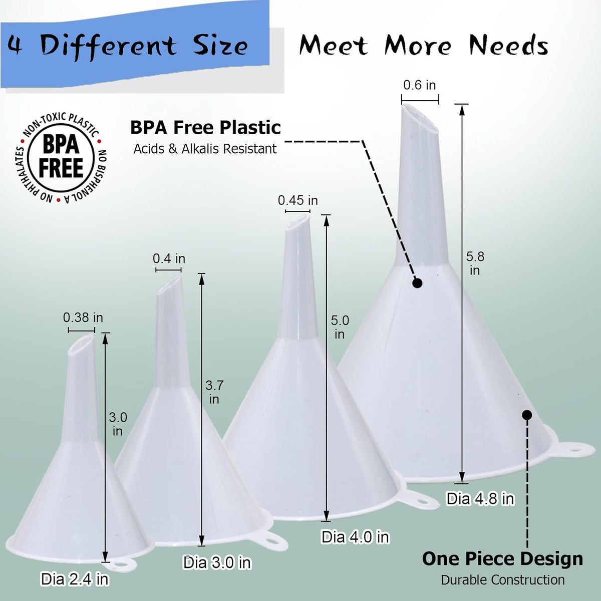 6 Pack Funnels for Kitchen Automotive Use Filling Bottles, Plastic Funnels Assorted 4 Sizes