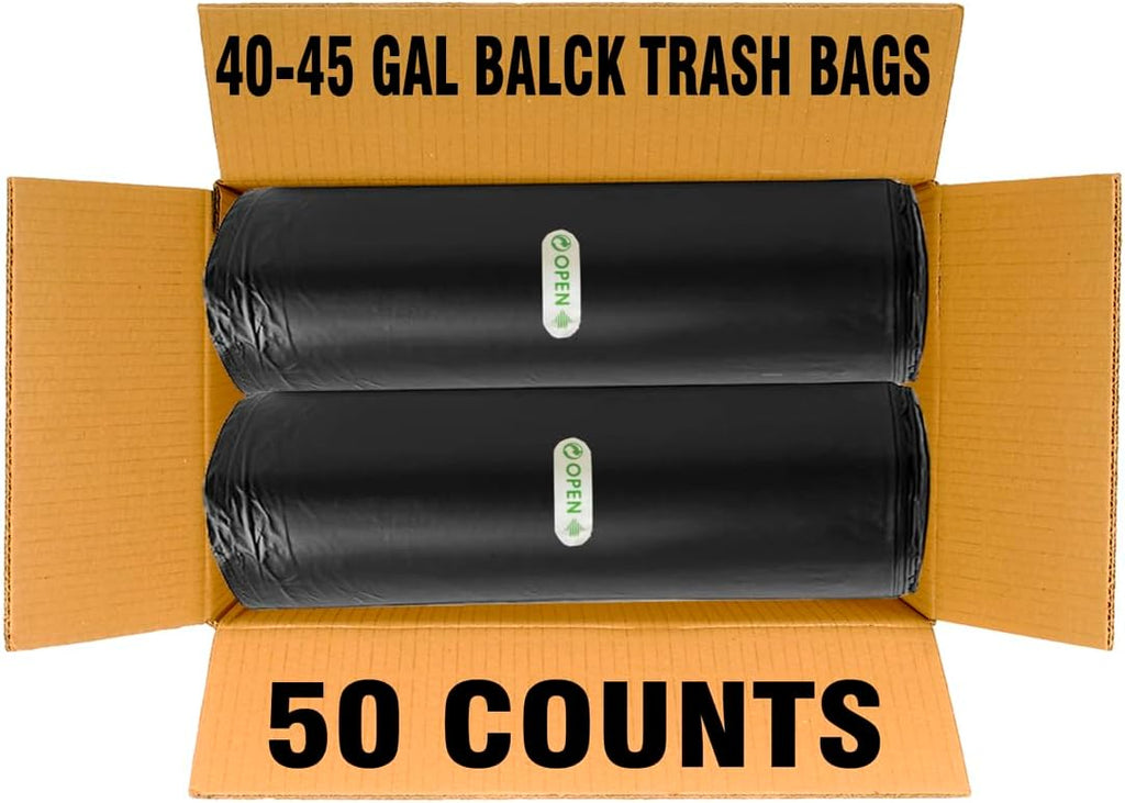 40-45 Gallon Lawn & Leaf Trash Bags, 50 Count Bulk, Black Garbage bags, Multi-purpose Trash Can Bin