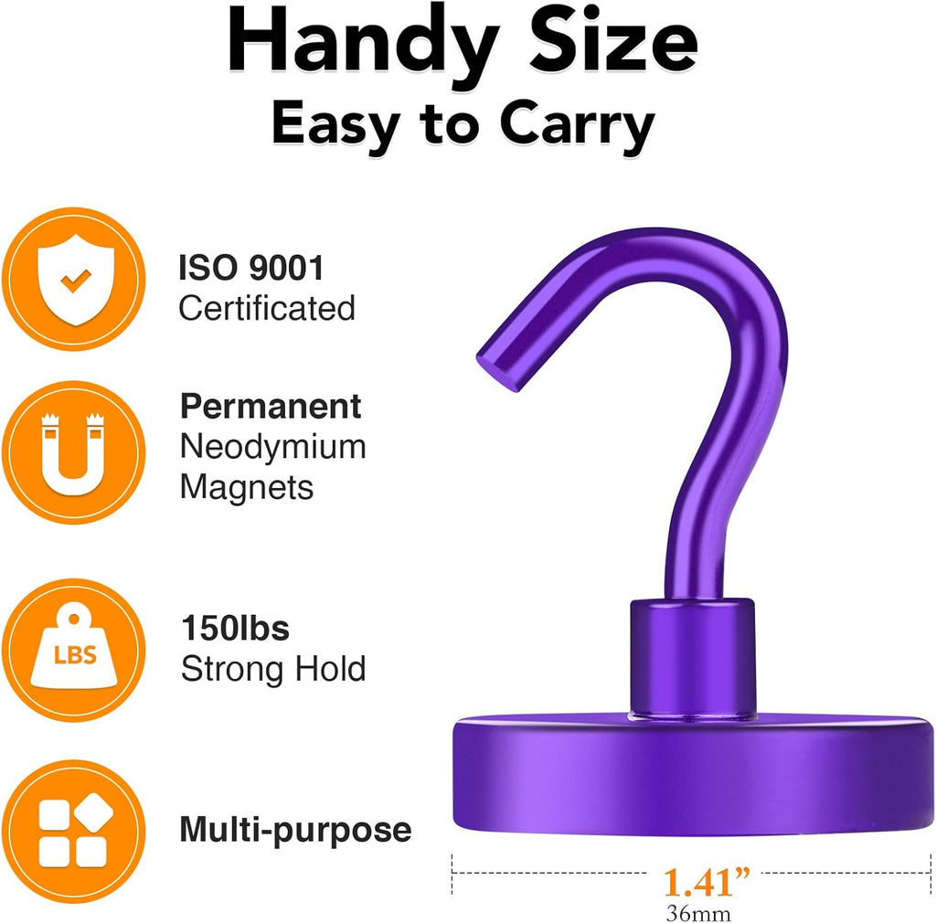 MIKEDE Magnetic Hooks,150LB Heavy Duty Magnets with Hook for Fridge, Strong Magnet Neodymium