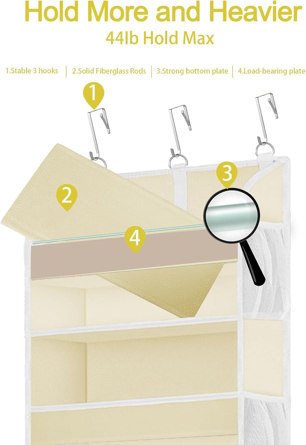 1 Pack Over The Door Storage Organizer with 5 Pockets 10 Mesh Pockets, 44 lbs Weight Capacity Door