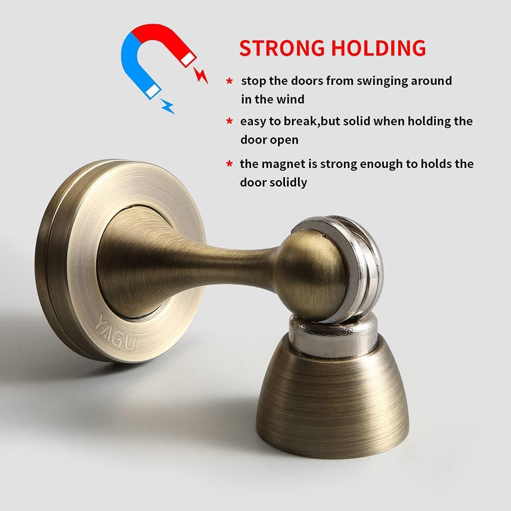 YAGU Magnetic Door Stopper 2 Pack, Zinc Alloy Brushed Bronze Door Stops Door Catch Holder Wall