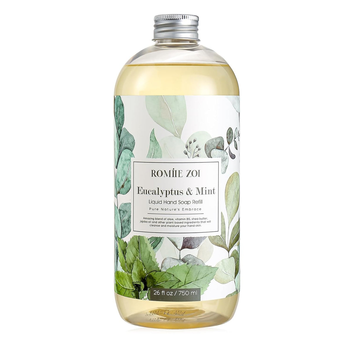 ROMIIE ZOI Liquid Hand Soap Refills, Eucalyptus & Mint, Gentle & Moisturizing Formula, 750 ML/ 26