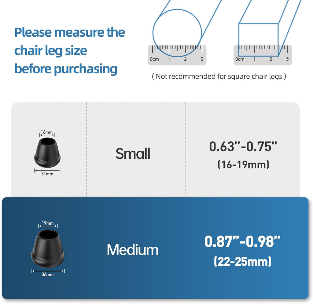 1 Inch Heavy Duty Rubber Chair Leg Caps - 24 PCS Non-Slip Furniture Floor Protectors with Metal