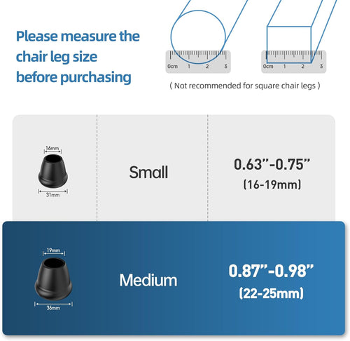 1 Inch Heavy Duty Rubber Chair Leg Caps - 24 PCS Non-Slip Furniture Floor Protectors with Metal