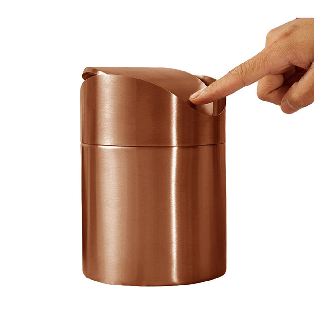 Mini Trash Can, Tiny Desktop Trash Bin with Swing Lid, Stainless Steel Bathroom Countertop Garbage