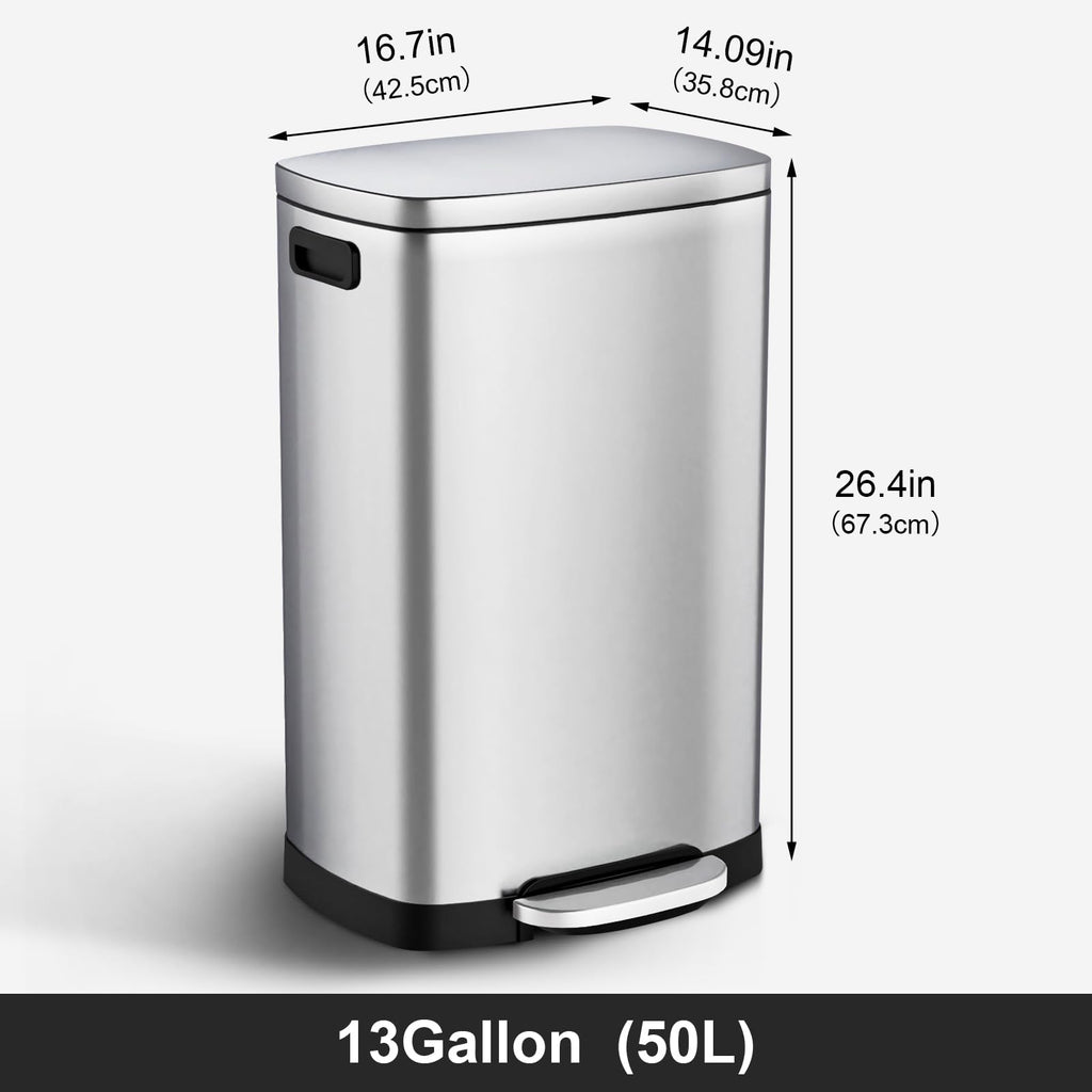 ELPHECO Kitchen Trash Can with Lid 13 Gal Stainless Steel Pedal Garbage Can