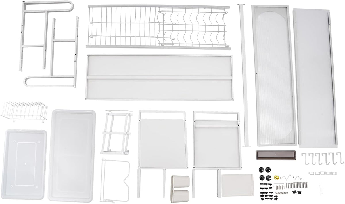 3 Tier Over The Sink Dish Drying Rack W/Clear Cabinet Door, Adjustable Dish Drainer Rack, White