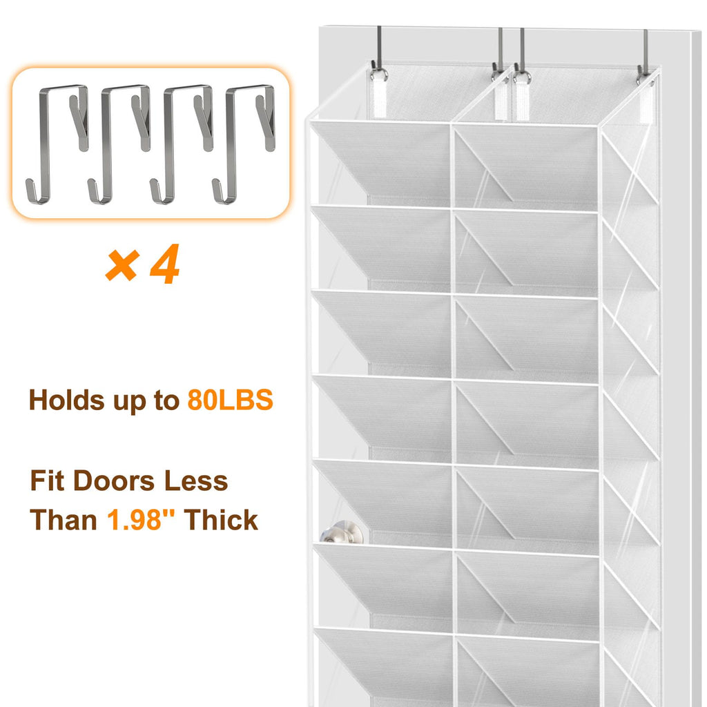 UVIAHOMI 20-30 Pairs Over the Door Shoe Organizer, Clear Pockets Hanging Shoe Storage for Closet