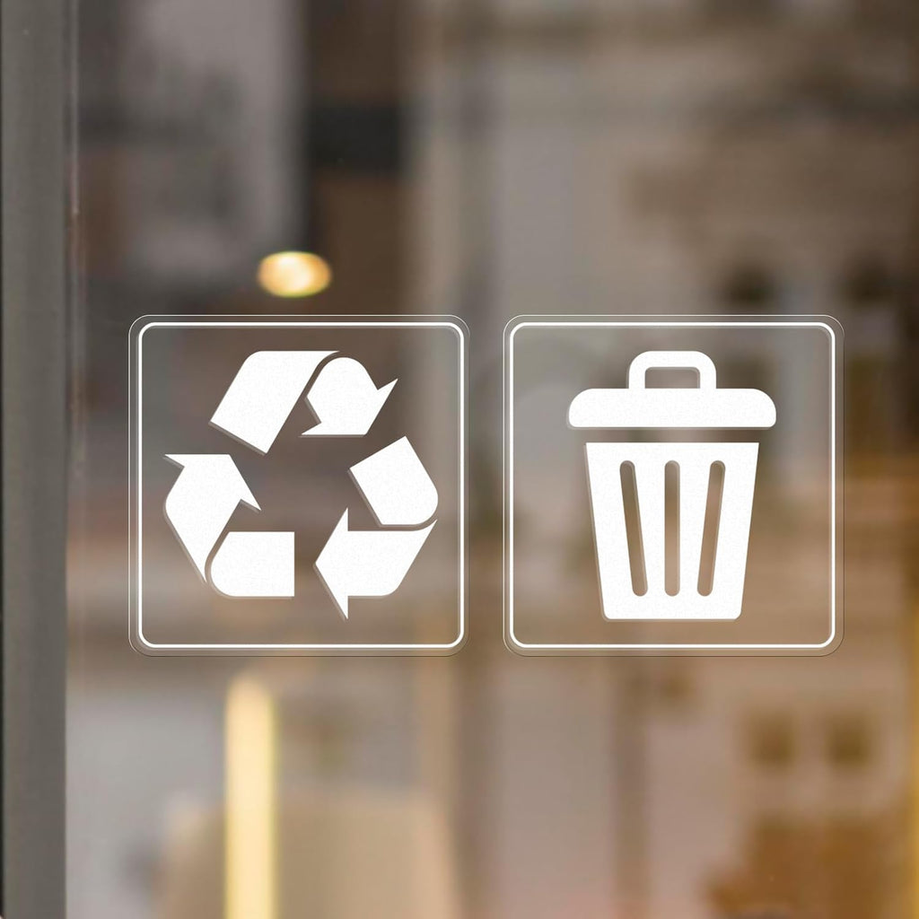 10 Pack Recycle and Trash Clear Stickers 3×3 Inches Vinyl Transparent Weatherproof Self Adhesive