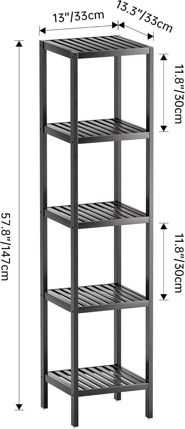 SMIBUY Bathroom Storage Shelf, 5-Tier Bamboo Rack Organizer, Multifunctional Shelving Unit for