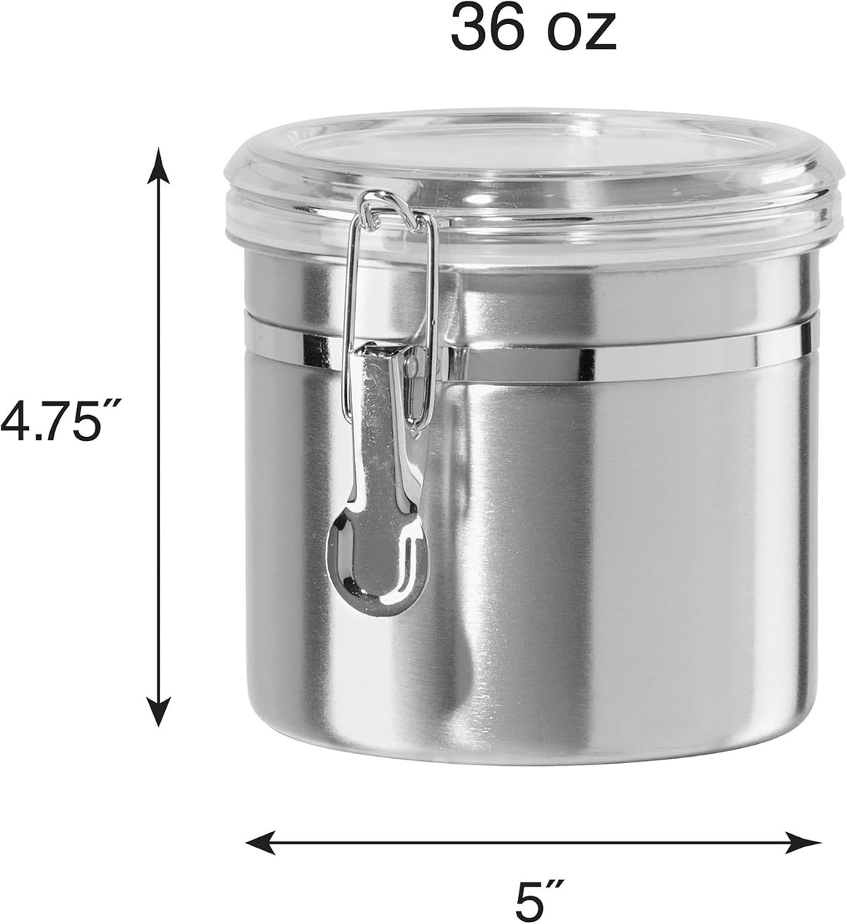 Oggi 36-Ounce Stainless Steel Canister with Clear Acrylic Lid and Locking Clamp