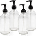 Cornucopia Brands 8oz Clear Glass Pump Bottles (4-Pack w/Black Plastic Pumps), Great as Essential