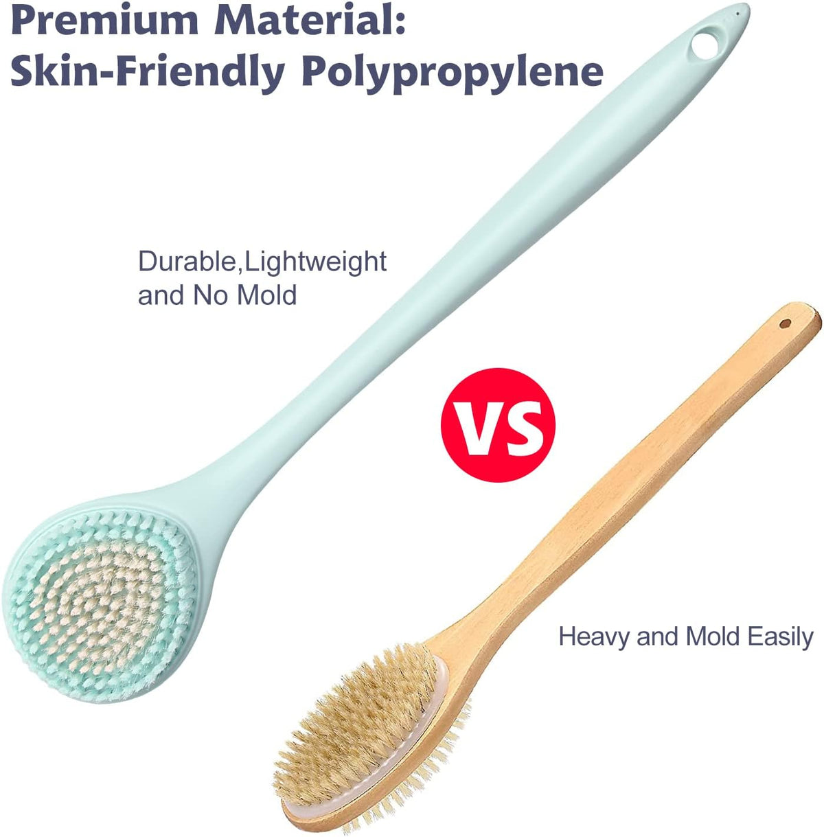 BEDELITE Back Bath Brush Long Handle for Shower of 2 - Soft Shower Brush for Men & Women,Back Brush