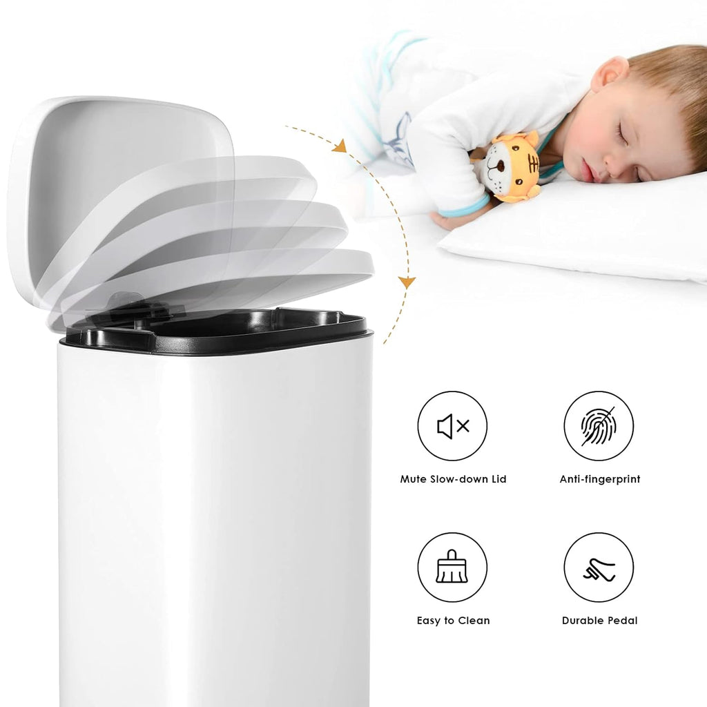 AthLike Trash Can, Stainless Steel Kitchen Garbage Can, Step Waste Bin with Hinged Lid and