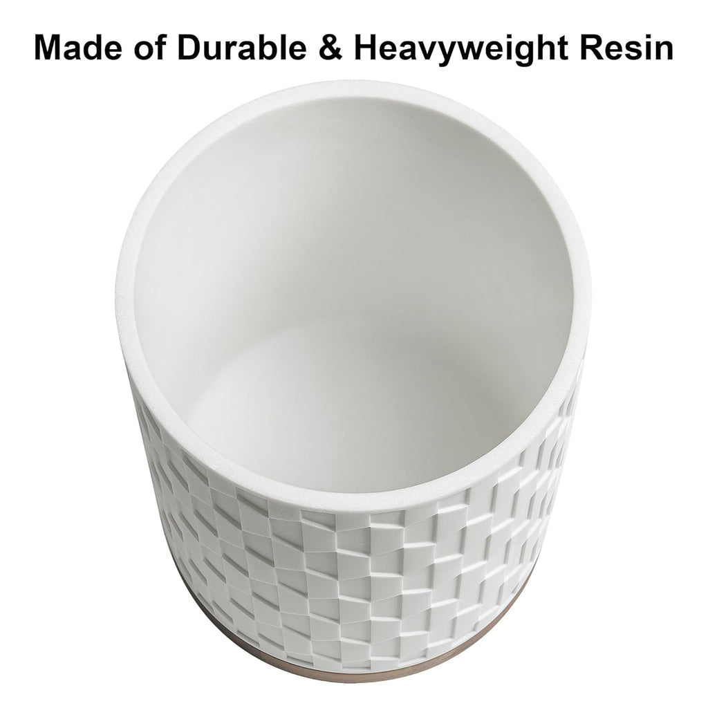 Allure Home Creation Sarasota Resin with Wood Accent Wastebasket Trash Can Compact Size, White