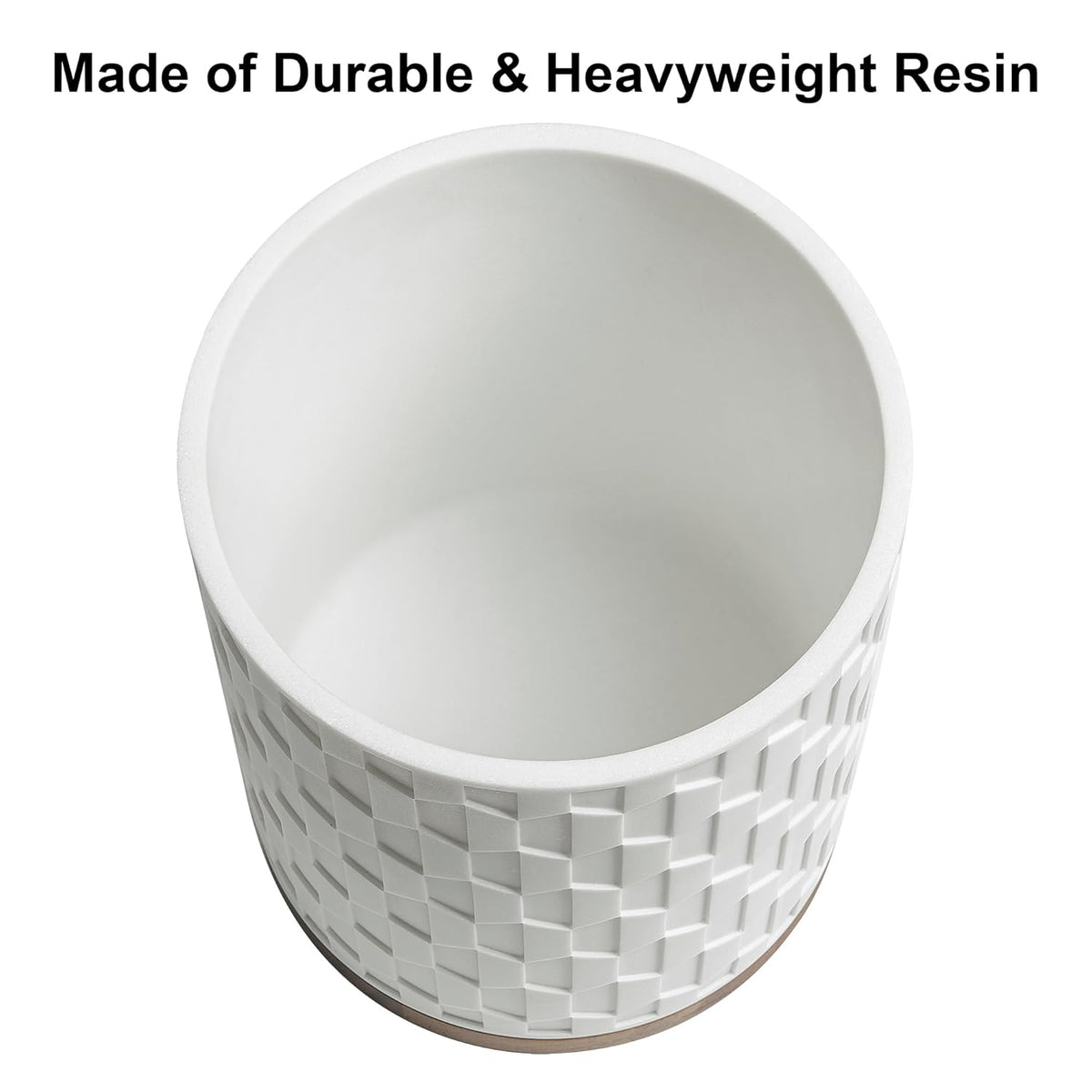 Allure Home Creation Sarasota Resin with Wood Accent Wastebasket Trash Can Compact Size, White