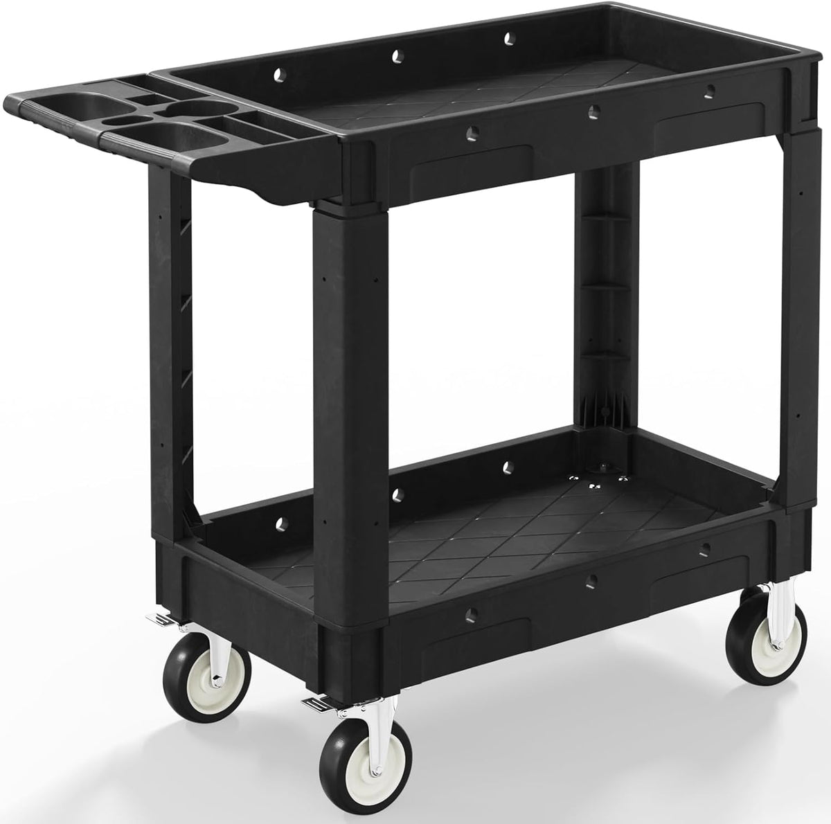 2 Shelf Heavy Duty Plastic Utility Cart, Service Cart Tub Storage W/Deep Shelve Holds up to 1000
