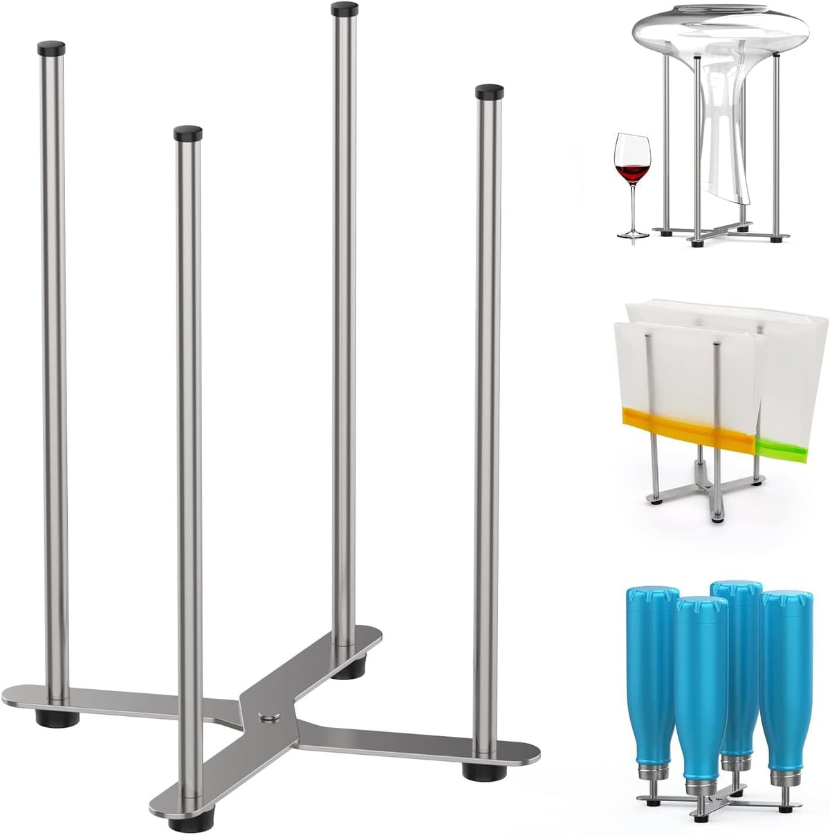 Plastic Bag & Bottle Drying Rack, Multifunctional Wine Decanter Holder, Collapsible Countertop Stand