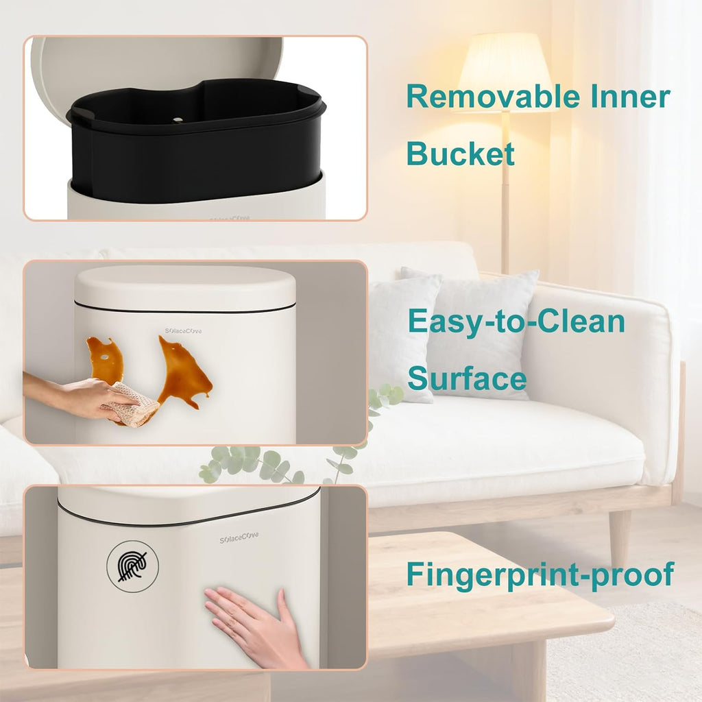 3.2Gallon Bathroom Trash Bin with Soft Close Lid,Oval Brushed Stainless Steel Garbage Can with
