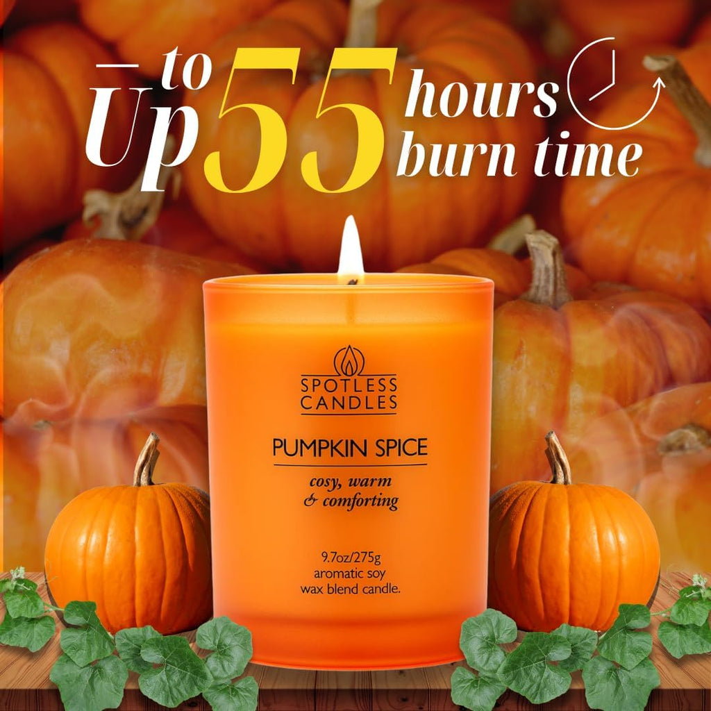 Pumpkin Spice Candle - 9.7 oz /275g Pumpkin Candle in Orange Frosted Glass Jar with Wooden Lid and