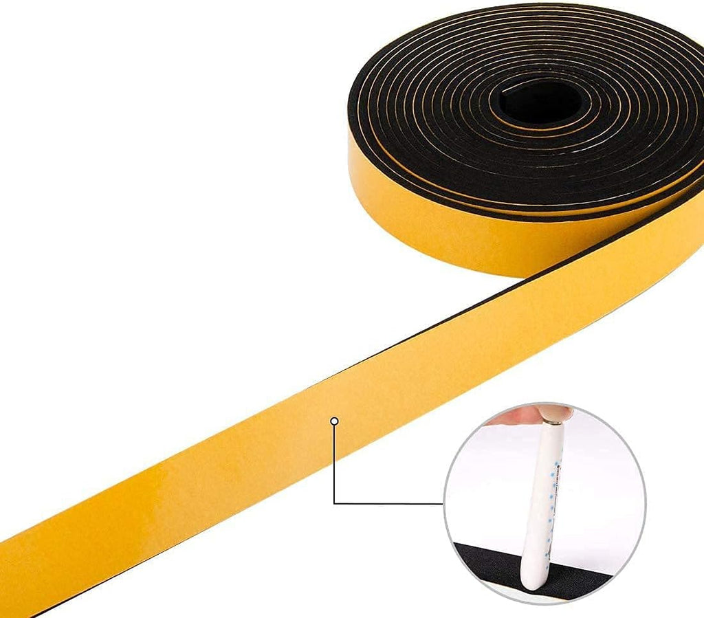 High Density Foam Tape 2-Pack, 1/2 Inch Wide X 3/8 Inch Thick, Self-Adhesive Neoprene Weather