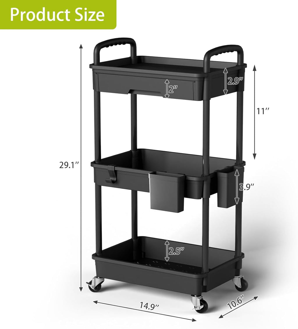 3 Tier Rolling Cart Organizer,Laundry Room Bathroom Organizers and Storage Office Shelves Mobile
