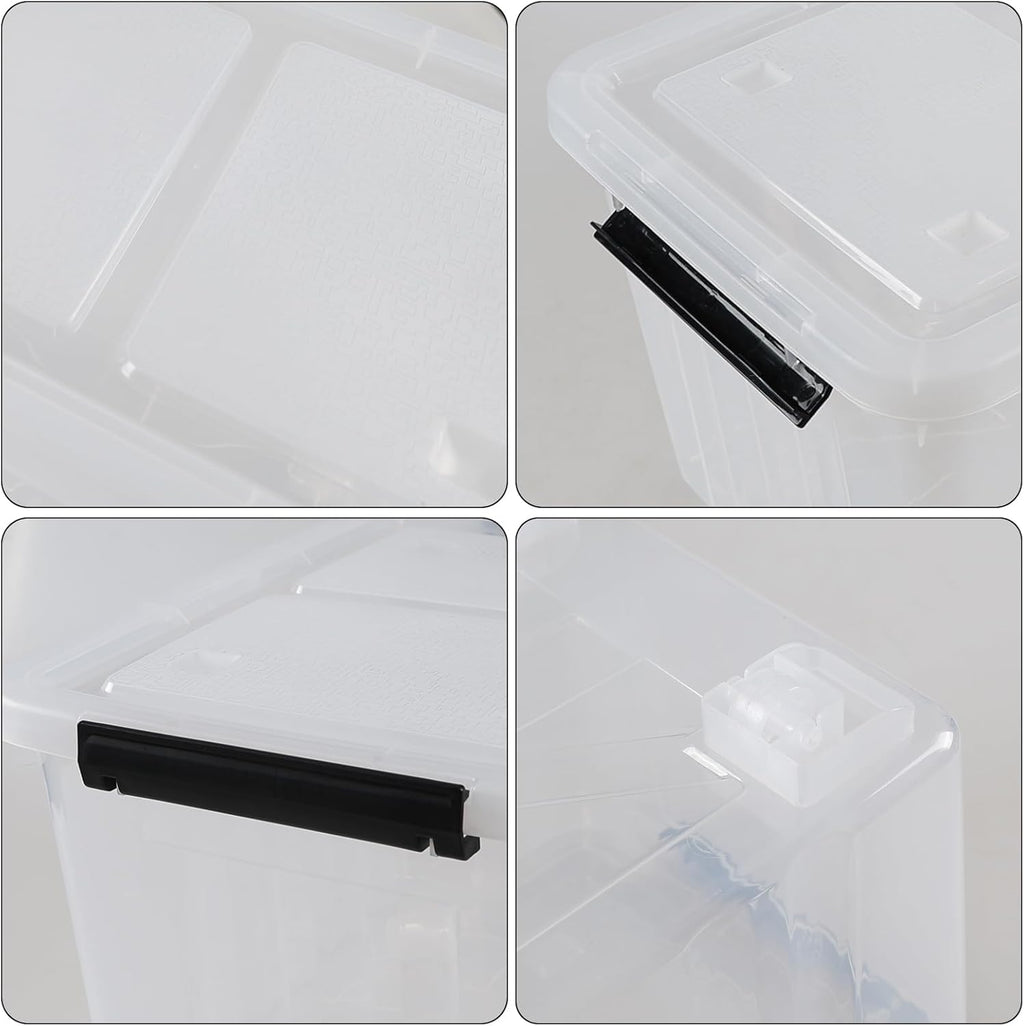 Zopnny 30 Quart Plastic Stacker Box, Large Storage Bin Container with Latching Lids and Wheels for