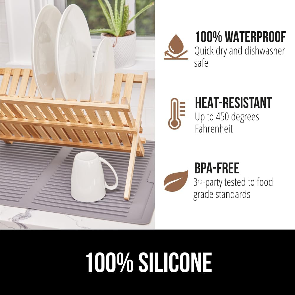 GORILLA GRIP 100% BPA-Free Patented Silicone Dish Drying Mat for Kitchen Counter, Water Catching