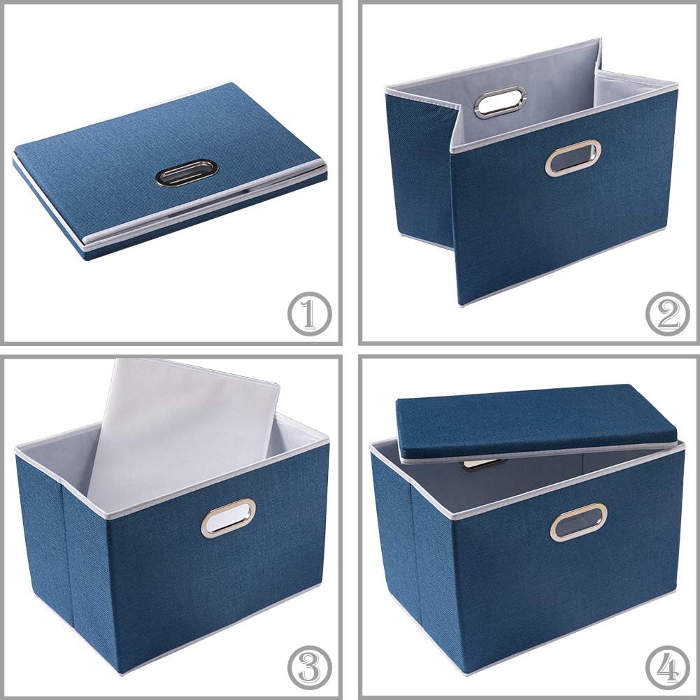 PRANDOM Extra Large Collapsible Storage Bins with Lids [3-Pack] Linen Fabric Foldable Storage
