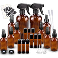 Glass Spray Bottle Kit×10 (2×16oz, 2×4oz, 6×2oz), 9×10ml Roller Bottles, Anti UV, Multi Size and