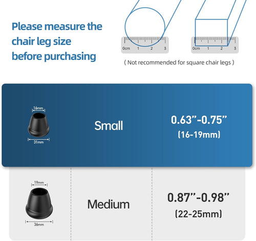 0.75 Inch Heavy Duty Rubber Chair Leg Caps - 8 PCS Non-Slip Furniture Floor Protectors with Metal