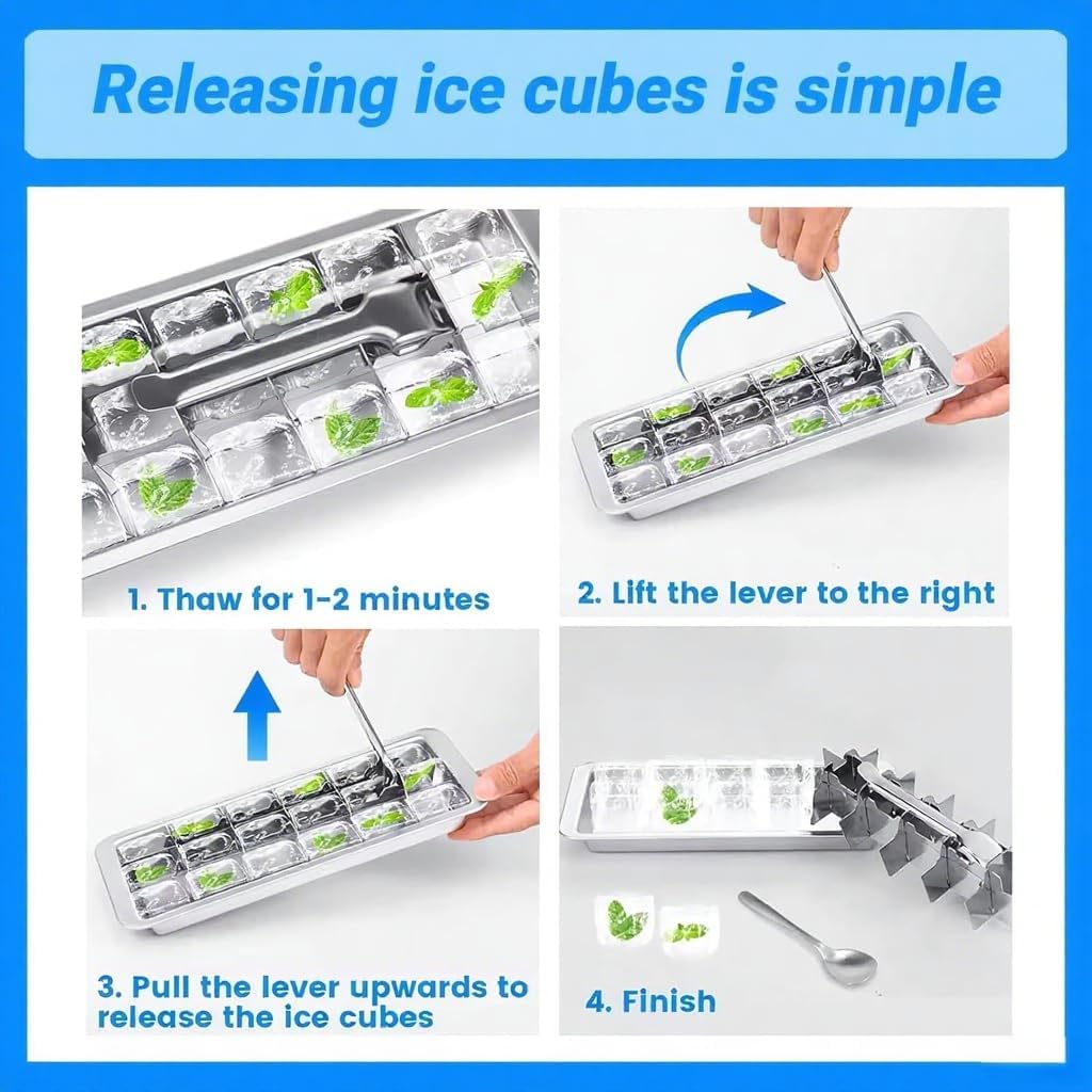 3 Pack 18-Slot Ice Cube Trays Stainless Steel - Professional Heavy Duty Metal Icecube Mold