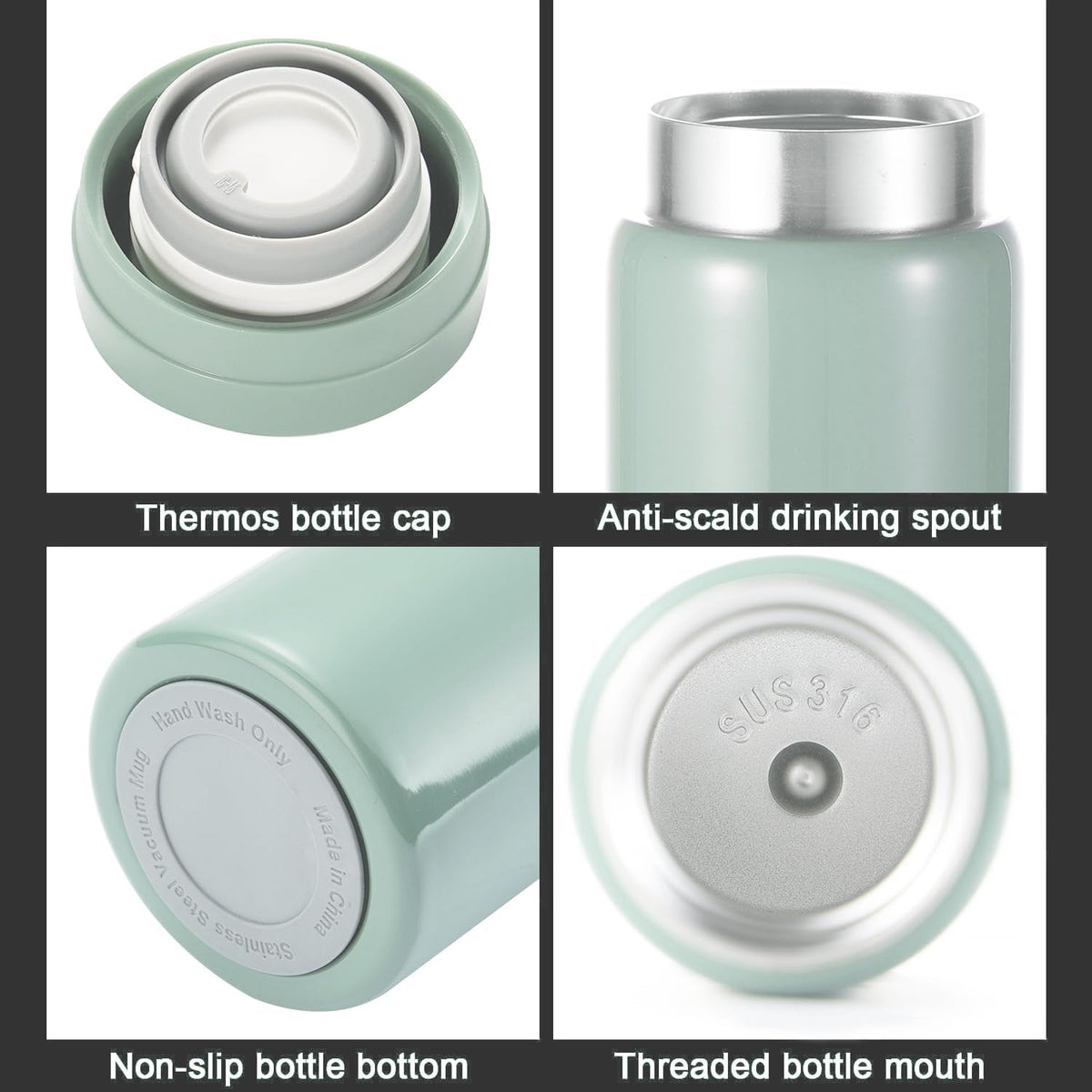 Mini Thermos Cute Water Bottle - 7 oz Tiny Insulated Vacuum 18/10 Stainless Steel Small Flask