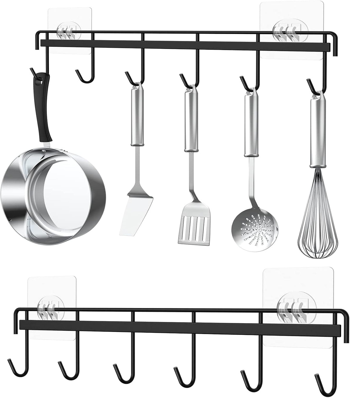 Myfolrena Adhesive Kitchen Hooks Utensil Hanger Holder Hanging Rack 2 Pack, Hanging Rack Wall