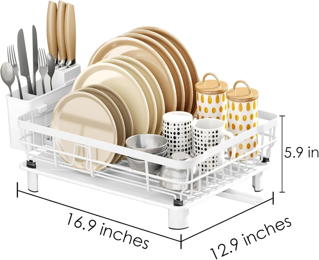 Iron Dish Drying Rack with Drainboard Dish Drainers for Kitchen Counter Extendable Spout Strainers