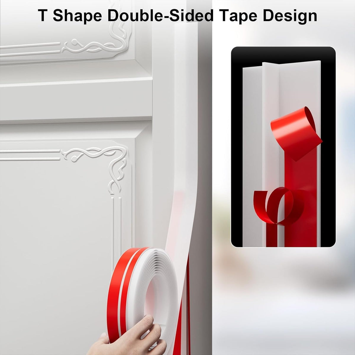 T-Shaped Door Draft Stopper, 1.97 in x 20 Ft Silicone Seal Strip for Windows Gaps, Weather
