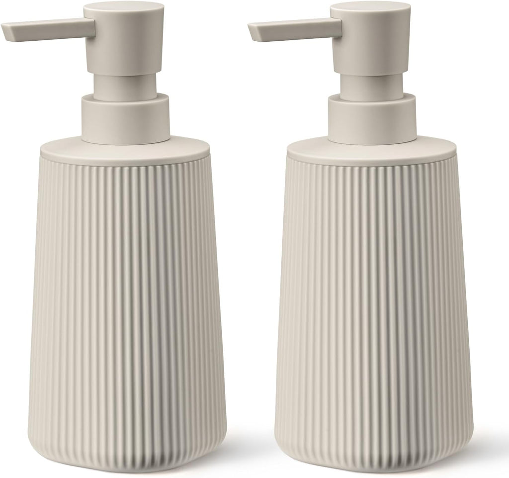Beige 2 Pack Hand Soap Dispensers with No Rust Pump for Bathroom and Kitchen Countertops Refillable