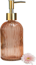 Glass Soap Dispenser with Gold Plastic Pump, 13.5oz Refillable Liquid Hand Soap Dispenser, Crystal