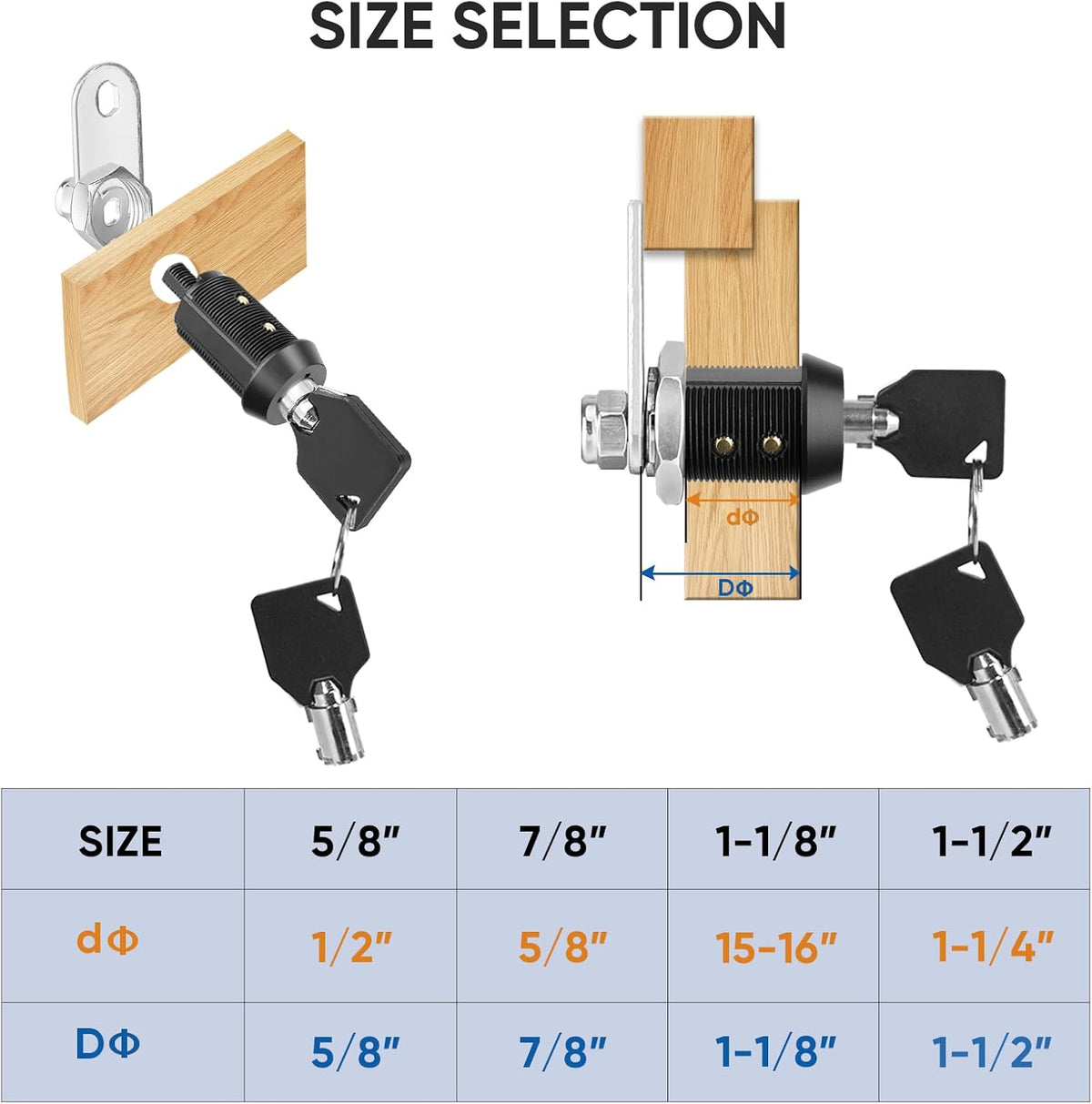 PTEROMY 5 Pack Cabinet Lock with Keys, 5/8'' Heavy Duty Tubular Cam Lock for RV Compartment Storage