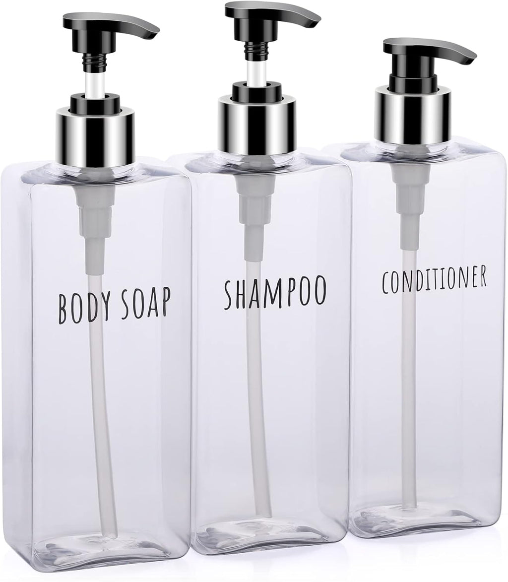 Segbeauty 3pcs Clear Soap Dispenser, 16.9oz Refillable Shampoo Conditioner Bottles, 500ml Empty
