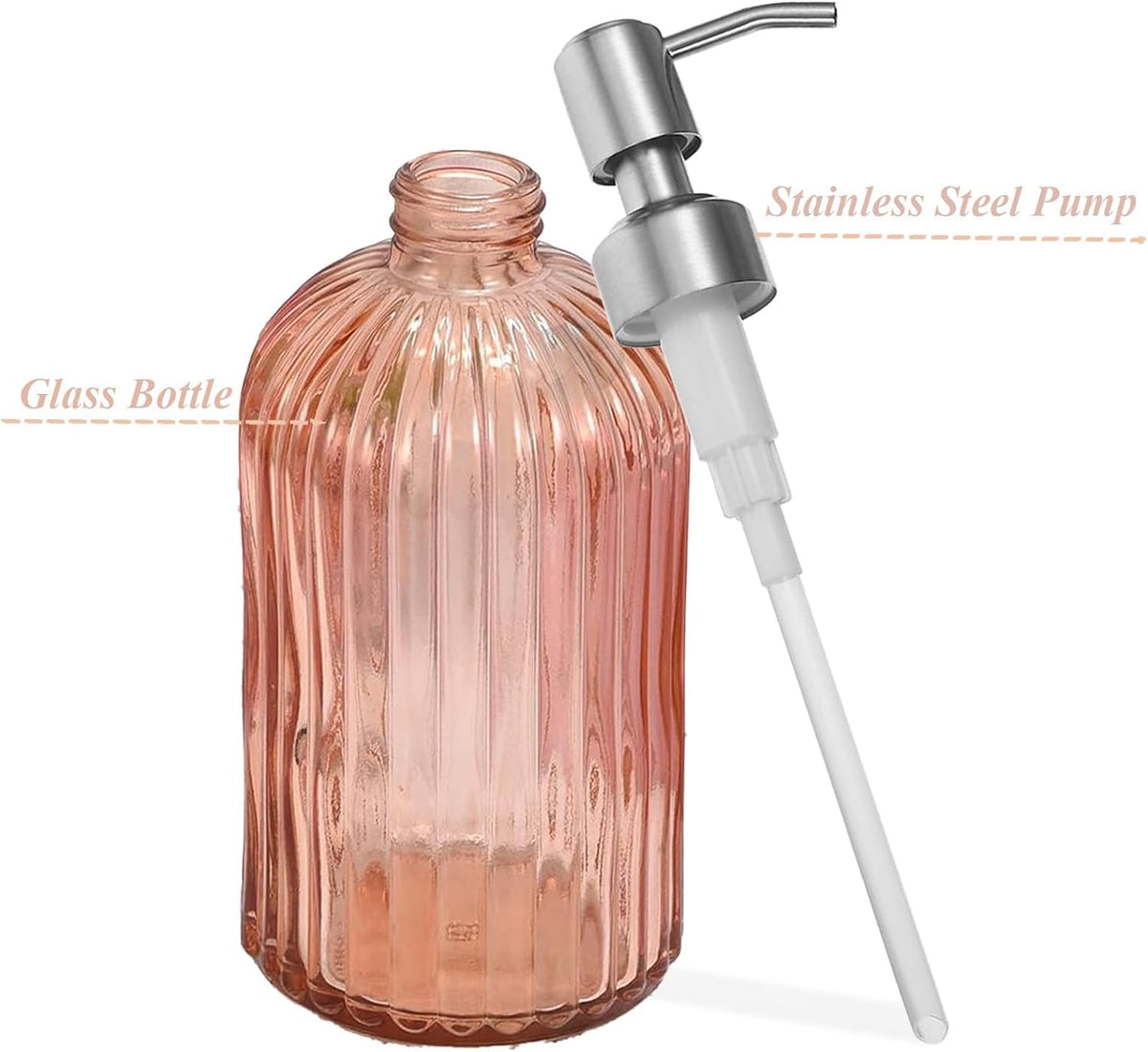 14Oz Amber Soap Dispenser Bathroom, Clear Glass Hand Soap Dispensers with Stainless Steel Pump