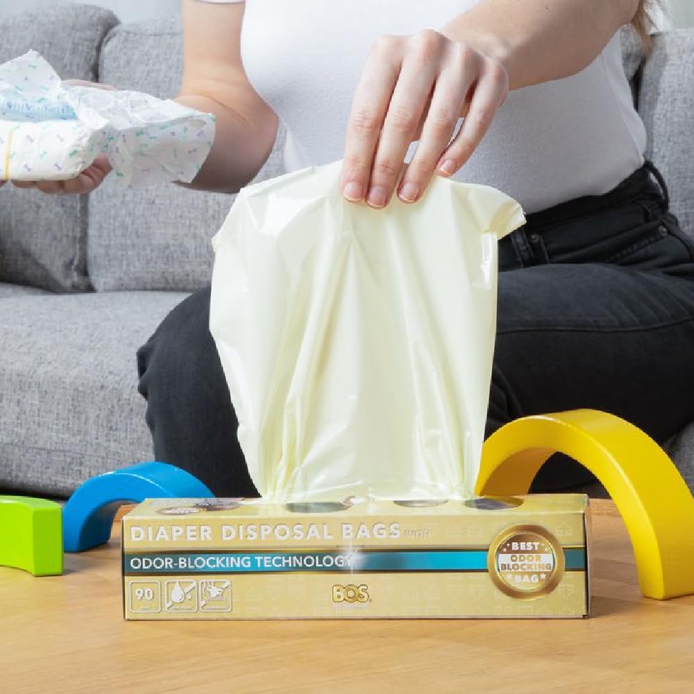 BOS, Odor-Sealing Dirty Diaper Trash Bags - Scent & Smell Free (Color: Cream Yellow) (Pack of 2)