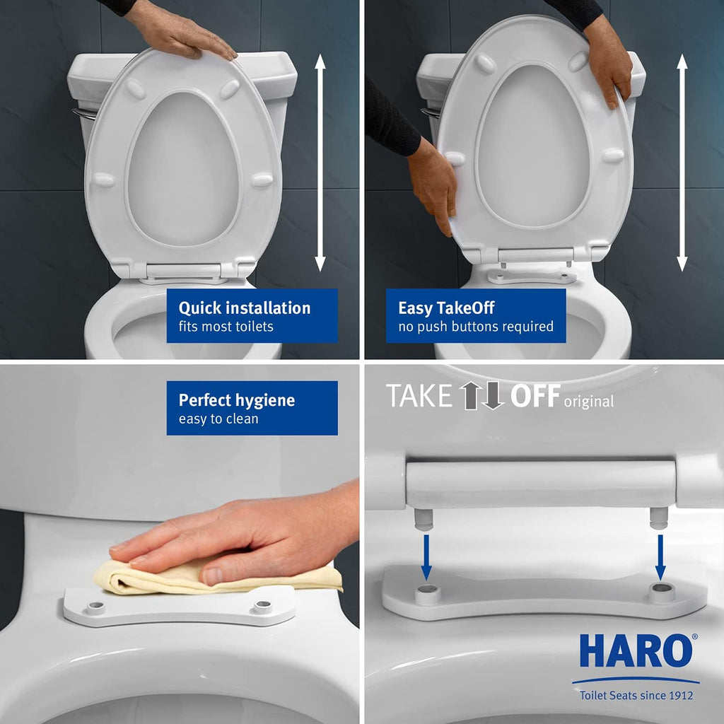 HARO | ELONGATED Toilet Seat | Slow-Close-Seat | Heavy-Duty up to 550 lbs, Quick-Release & Easy