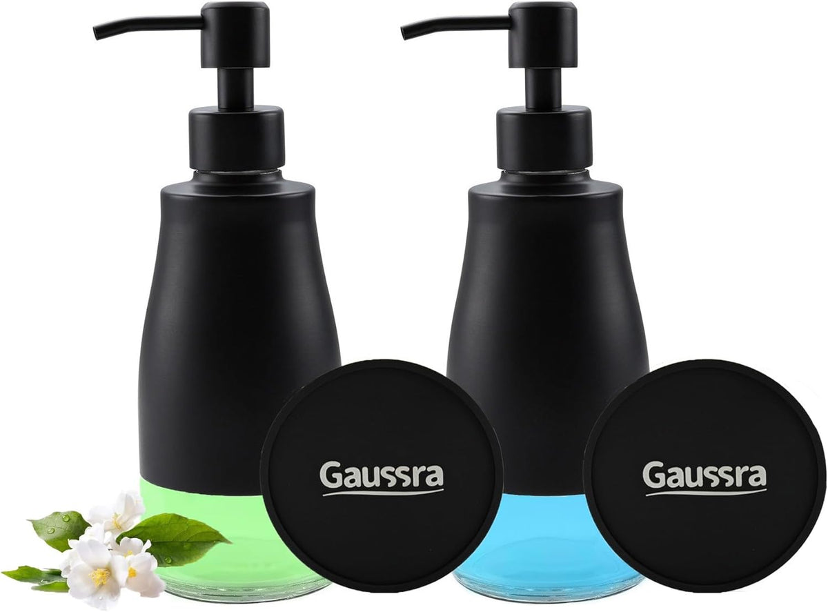 Gaussra Black Soap Dispenser with Coaster and Stickers, Dish Soap Dispenser for Kitchen, Hand Soap