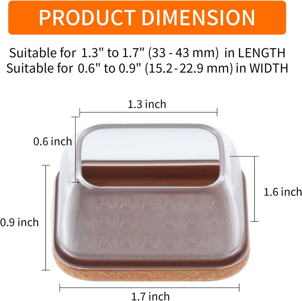Ezprotekt 24 Pcs Rectangle Clear Silicone Chair Leg Floor Protectors Caps, Rectangle Felt Furniture
